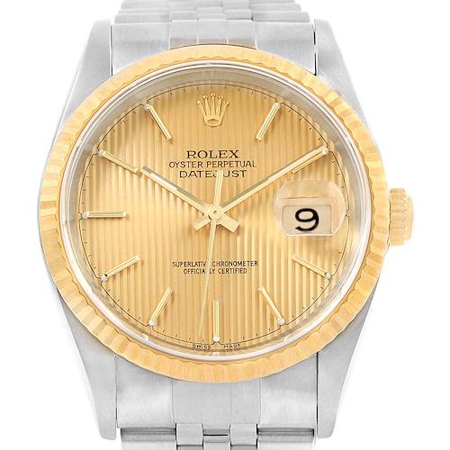 Photo of Rolex Datejust 36 Steel Yellow Gold Tapestry Dial Mens Watch 16233