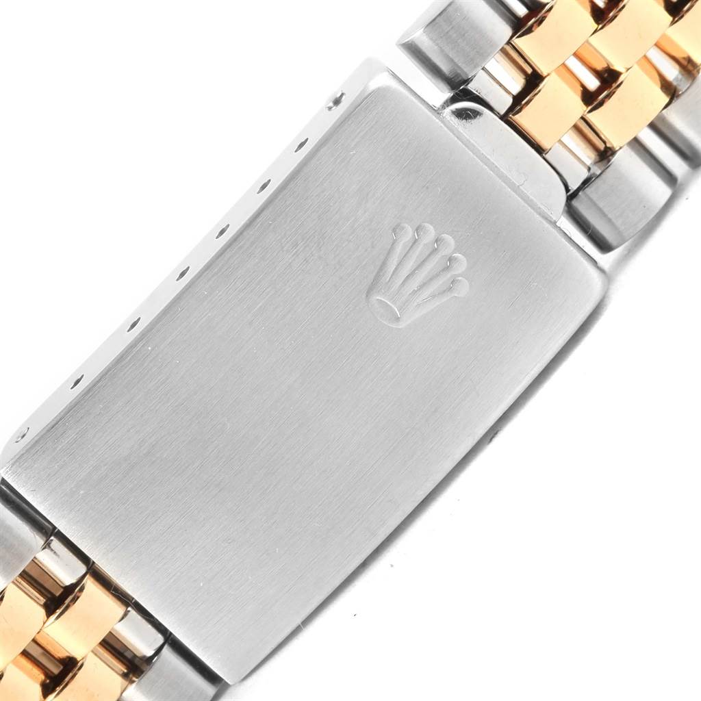 This image shows the clasp and part of the bracelet of a Rolex Datejust 16233 Men's Steel and Gold (two tone) Blue Dial 16233 Men's Steel and Gold (two tone) Blue Dial watch.