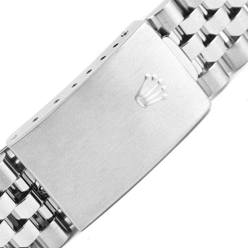 The image shows the clasp and partial bracelet of the Rolex Datejust 16234 Men's Stainless Steel Black Dial 16234 Men's Stainless Steel Black Dial watch, featuring the Rolex crown logo.