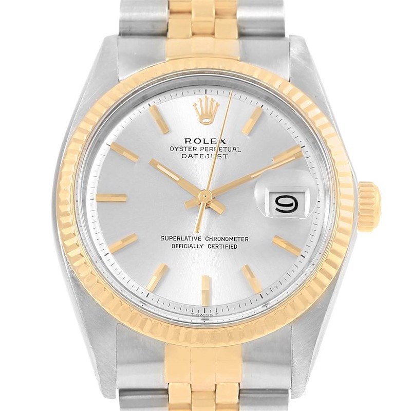 Rolex Datejust Steel Yellow Gold Silver Dial Vintage Mens Watch 1601 SwissWatchExpo