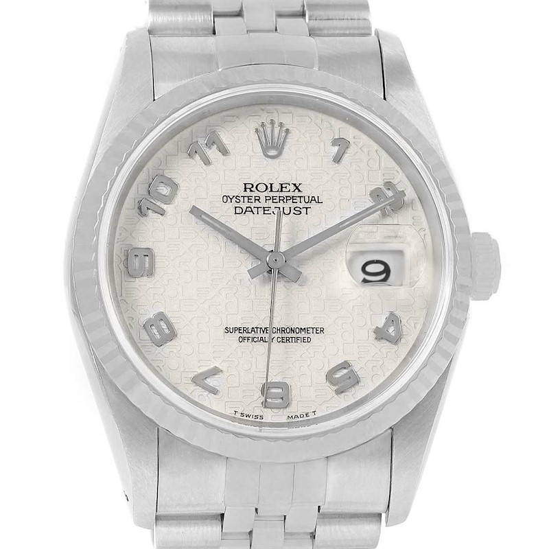 Rolex Datejust Steel White Gold Anniversary Arabic Dial Watch 16234 SwissWatchExpo