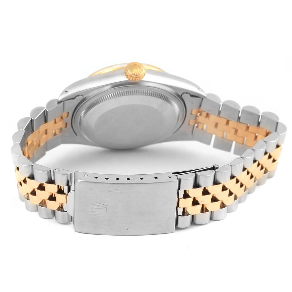 The image shows the back case and bracelet of a Rolex Datejust 16013 Stainless Steel Champagne Dial 16013 Stainless Steel Champagne Dial watch, viewed from the backside.