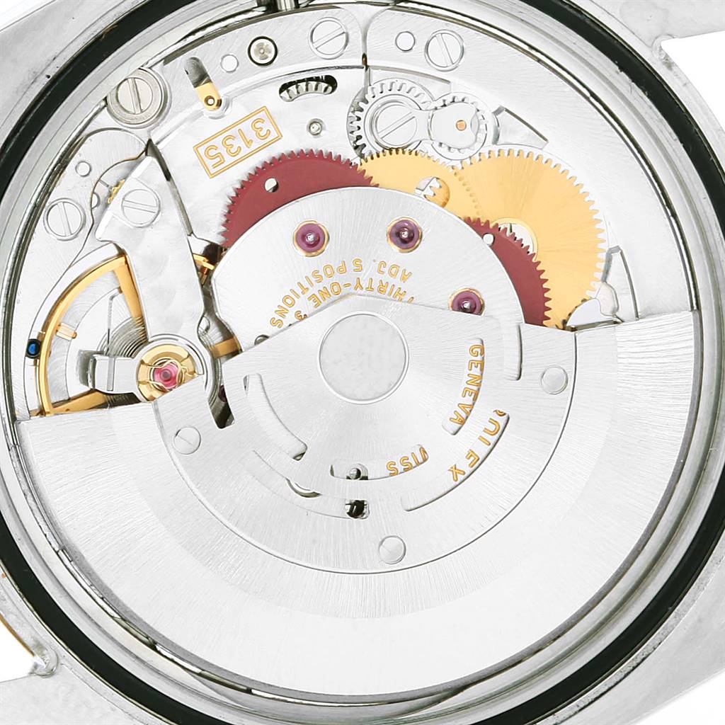 This image shows the internal mechanism of a Rolex Datejust 116203 Men's Stainless Steel White Dial 116203 Men's Stainless Steel White Dial model watch, captured from the back.