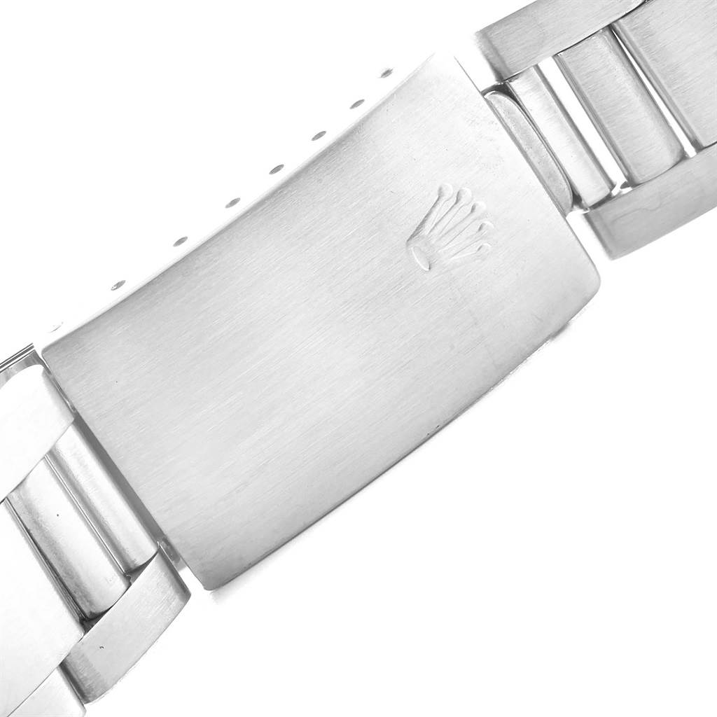 The image shows a close-up of the clasp and bracelet of a Rolex Datejust 16220 Men's Stainless Steel Silver Dial 16220 Men's Stainless Steel Silver Dial watch.
