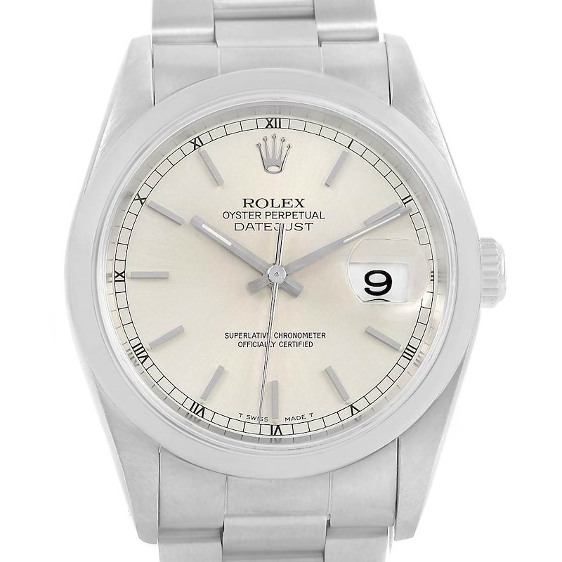 Rolex DateJust Silver Dial Oyster Bracelet Steel Mens Watch 16220 SwissWatchExpo