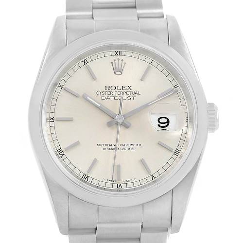 Photo of Rolex DateJust Silver Dial Oyster Bracelet Steel Mens Watch 16220