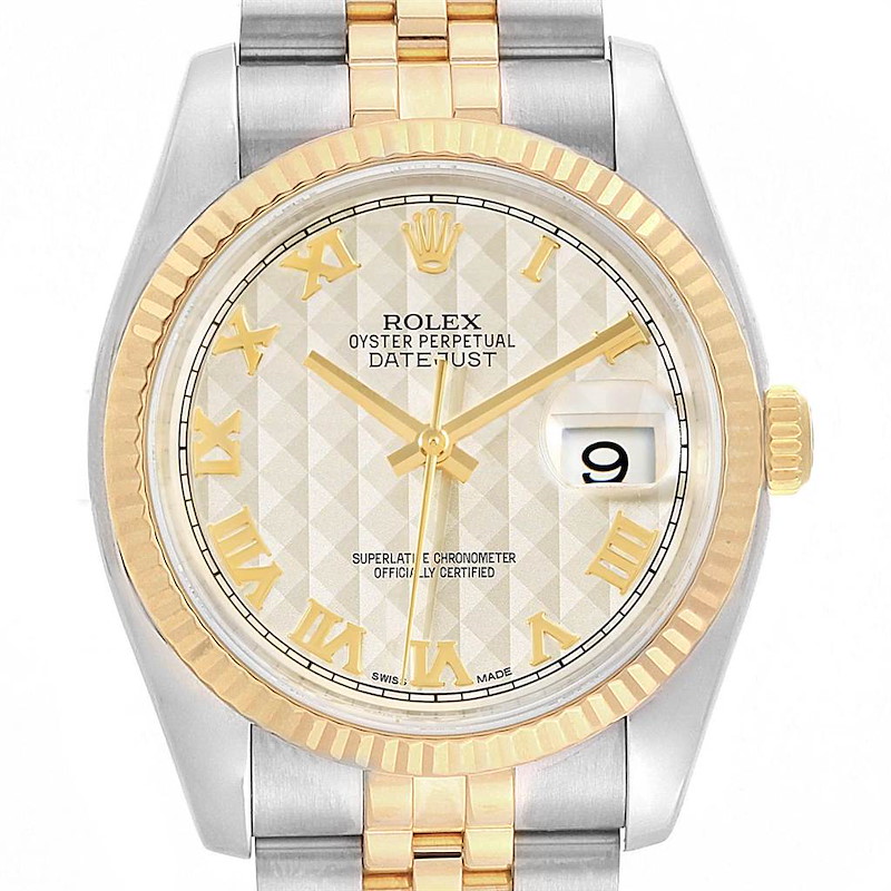 Rolex Datejust Steel Yellow Gold Ivory Pyramid Dial Mens Watch 116233 SwissWatchExpo