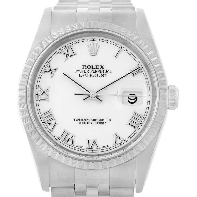 Rolex Datejust 36 White Roman Dial Steel Mens Watch 16220 SwissWatchExpo