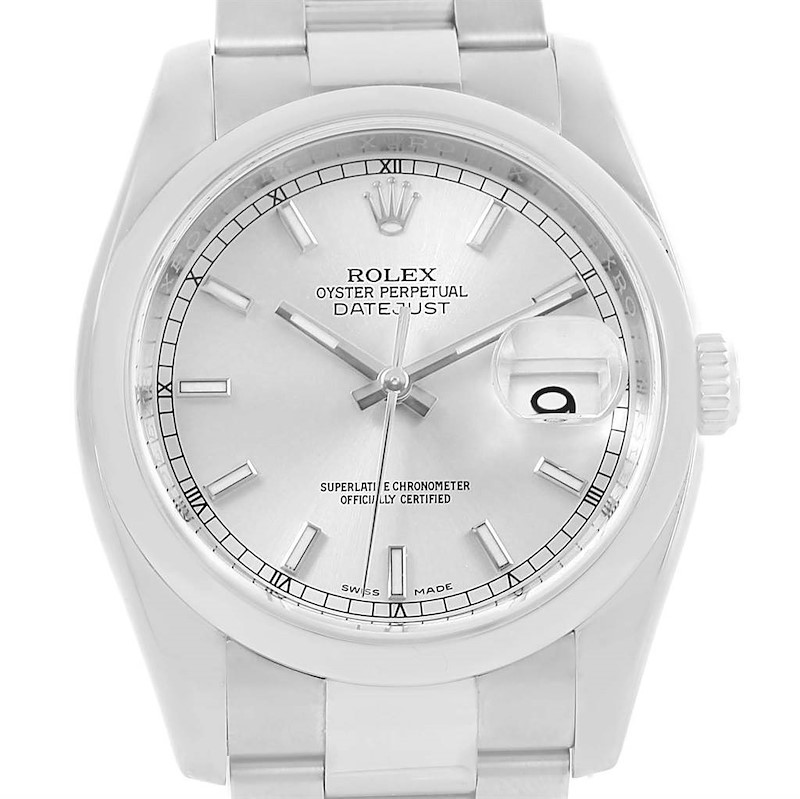 Rolex Datejust Silver Baton Dial Steel Mens Watch 116200 SwissWatchExpo