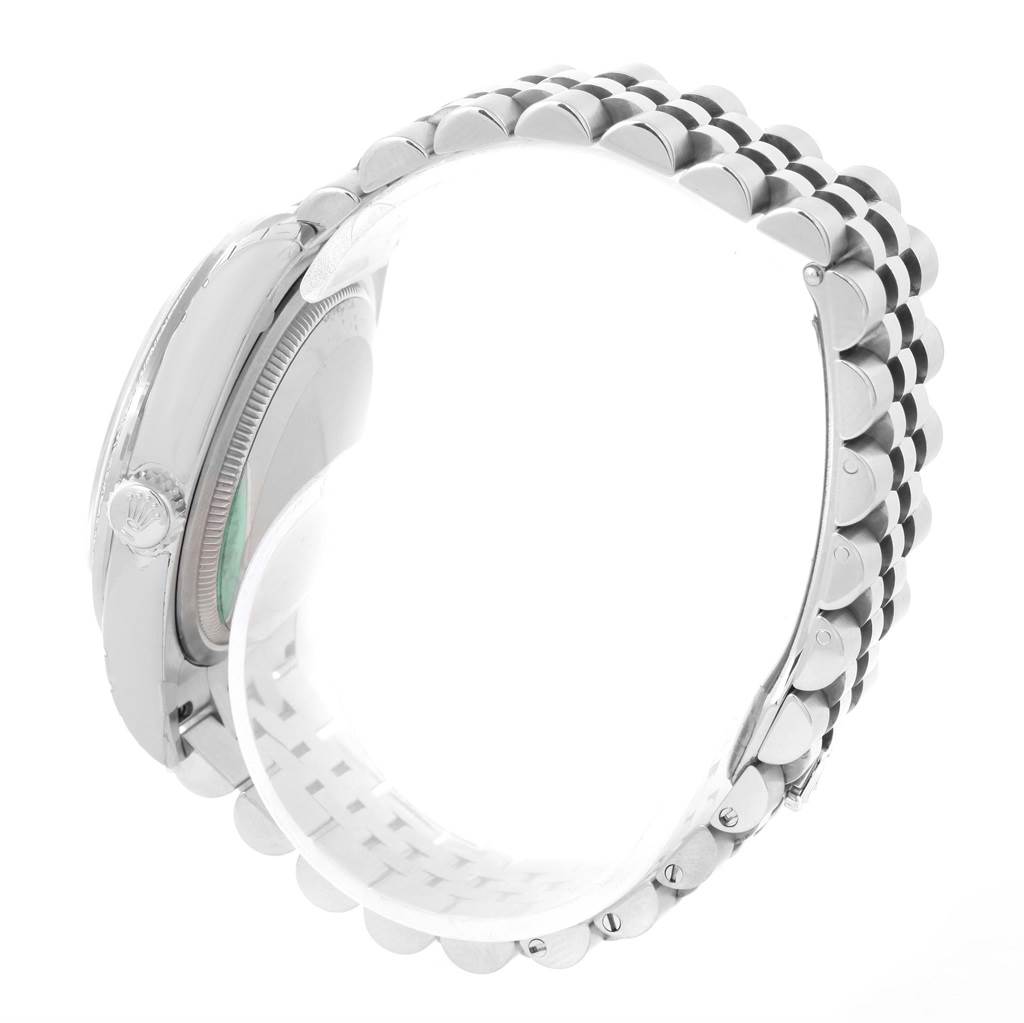 This image shows the side profile of a Rolex Datejust 116244 Stainless Steel Black Dial 116244 Stainless Steel Black Dial watch, highlighting its case and bracelet.