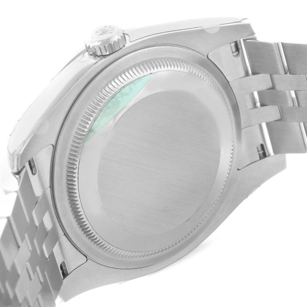 This image shows the back casing and side profile of a Rolex Datejust 116244 Stainless Steel Black Dial 116244 Stainless Steel Black Dial watch.