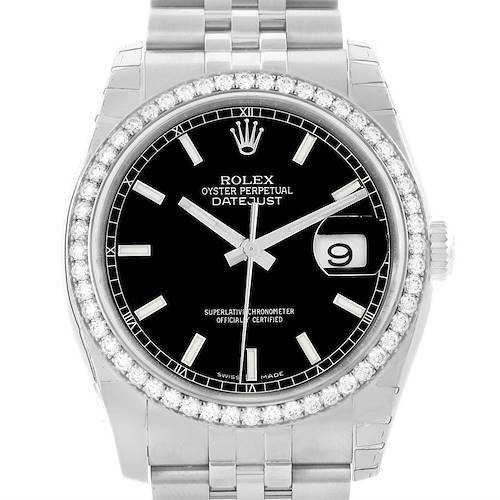 Photo of Rolex Datejust 36 Steel White Gold Black Diamond Dial Watch 116244 Unworn