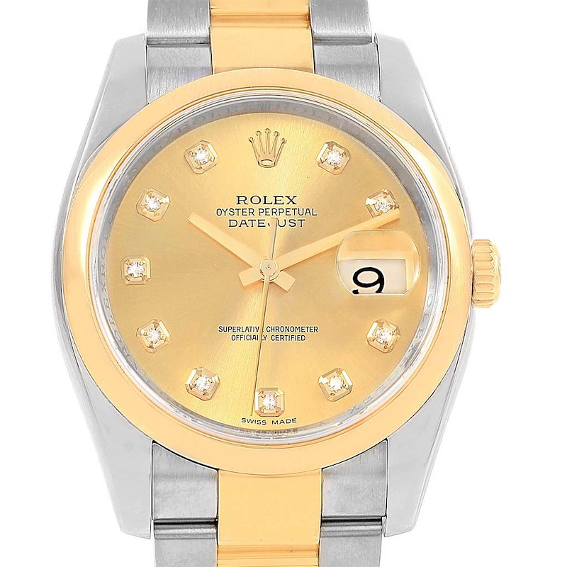 Rolex Datejust 36 Steel 18K Yellow Gold Diamond Dial Mens Watch 116203 SwissWatchExpo