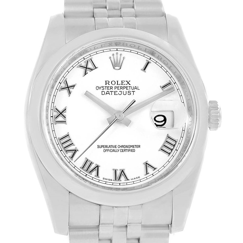 Rolex Datejust Steel White Roman Dial Jubilee Bracelet Watch 116200 SwissWatchExpo