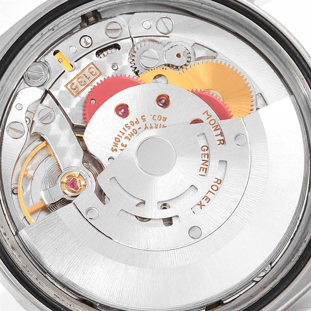 This image shows the internal mechanical components of a Rolex Datejust 16234 Men's Stainless Steel White Dial 16234 Men's Stainless Steel White Dial watch from a top-down angle.
