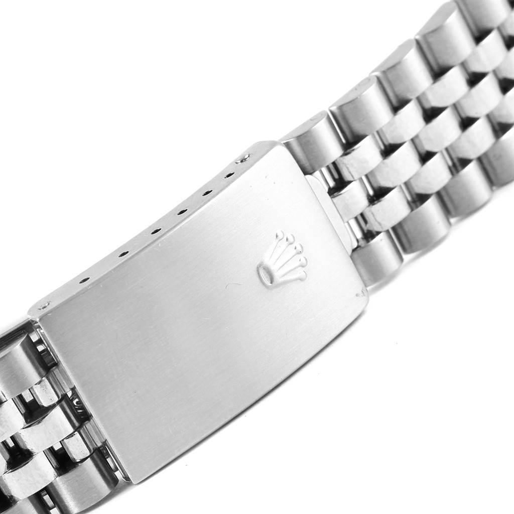 The image shows the clasp and part of the bracelet of a Rolex Datejust 16234 Stainless Steel White Dial 16234 Stainless Steel White Dial model watch.