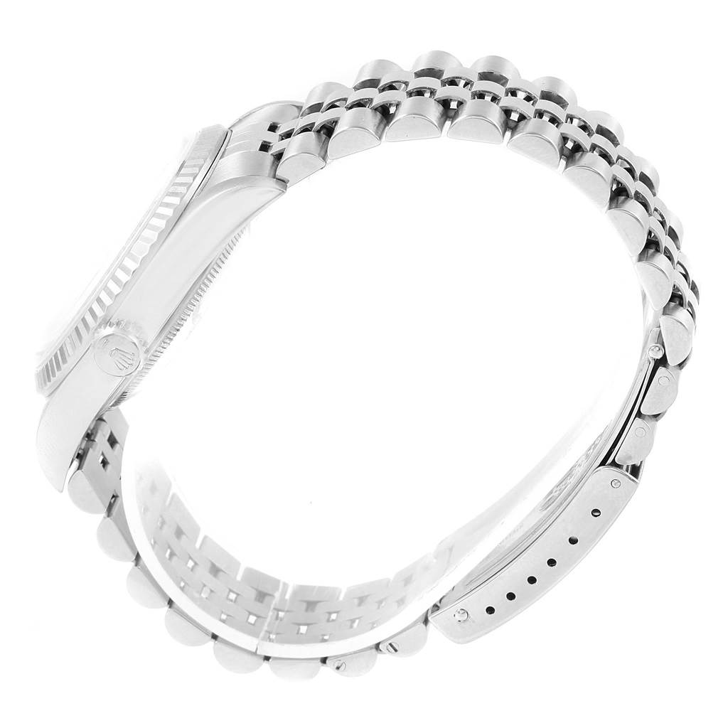 The image shows a side view of a Rolex Datejust 16234 Men's Stainless Steel White Dial 16234 Men's Stainless Steel White Dial model watch, focusing on the bracelet and part of the watch case.