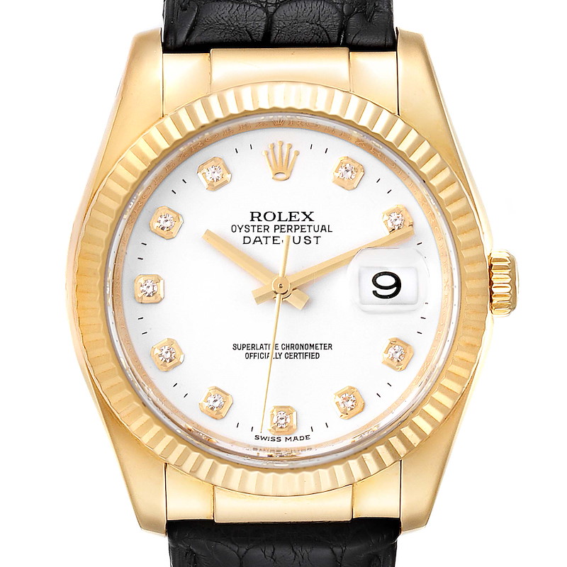 Rolex Datejust 36 Yellow Gold White Diamond Dial Unisex Watch 116138 SwissWatchExpo