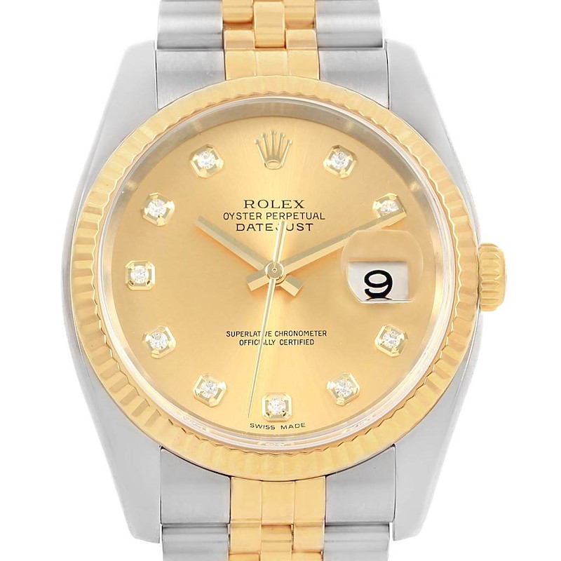 Rolex Datejust Steel 18K Yellow Gold Diamond Dial Mens Watch 116233 SwissWatchExpo