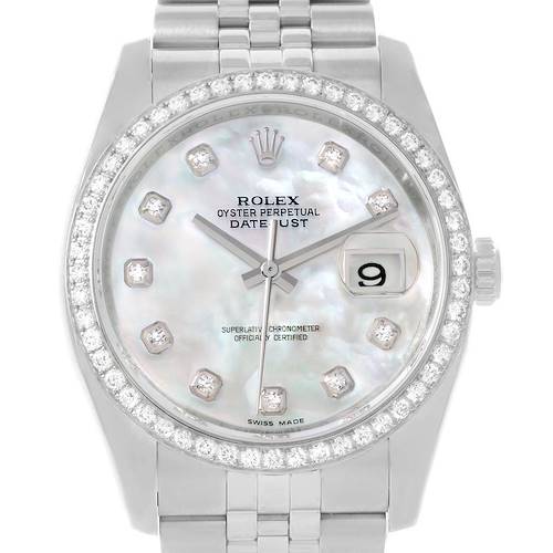 Photo of Rolex Datejust Mother of Pearl Dial Diamond Bezel Unisex Watch 116244