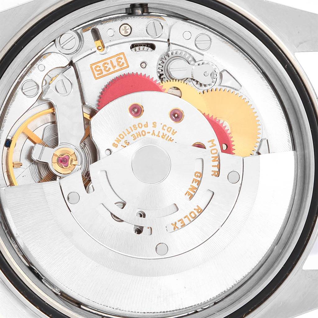 This image shows the internal mechanism and movement parts of a Rolex Datejust 16234 Men's Stainless Steel White Dial 16234 Men's Stainless Steel White Dial watch at a close-up angle.