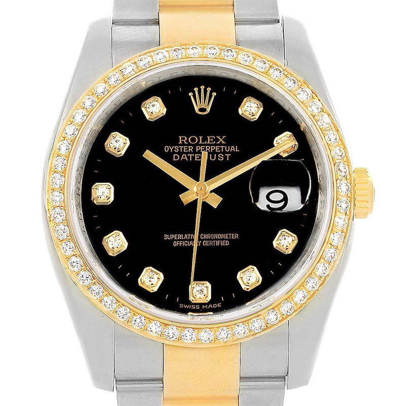 Rolex Datejust 36 Steel Yellow Gold Diamond Unisex Watch 116243 Box Card SwissWatchExpo