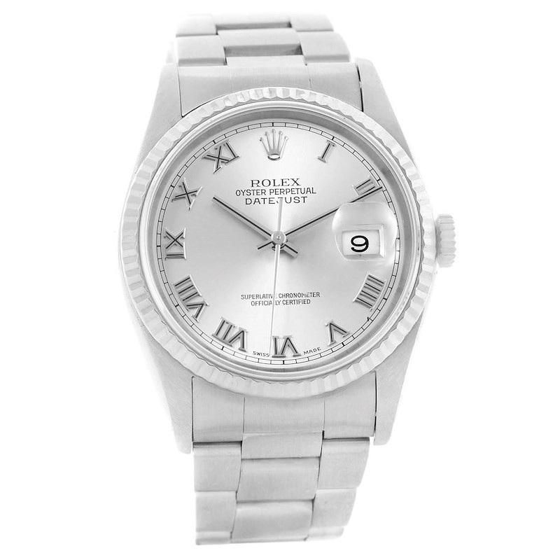 Rolex Datejust Steel White Gold Roman Dial Mens Watch 16234 SwissWatchExpo