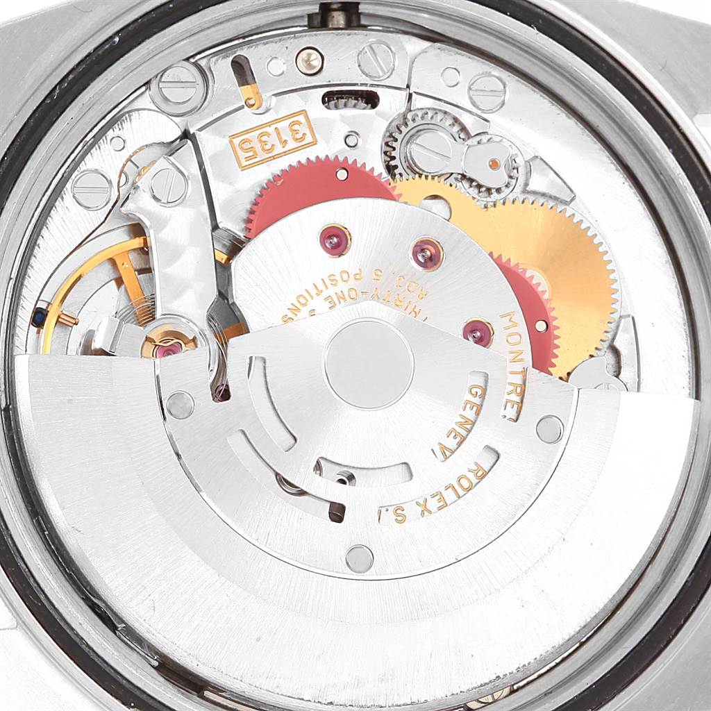 This image shows a close-up view of the internal movement parts of a Rolex Datejust 16234 Men's Stainless Steel Silver Dial 16234 Men's Stainless Steel Silver Dial watch.