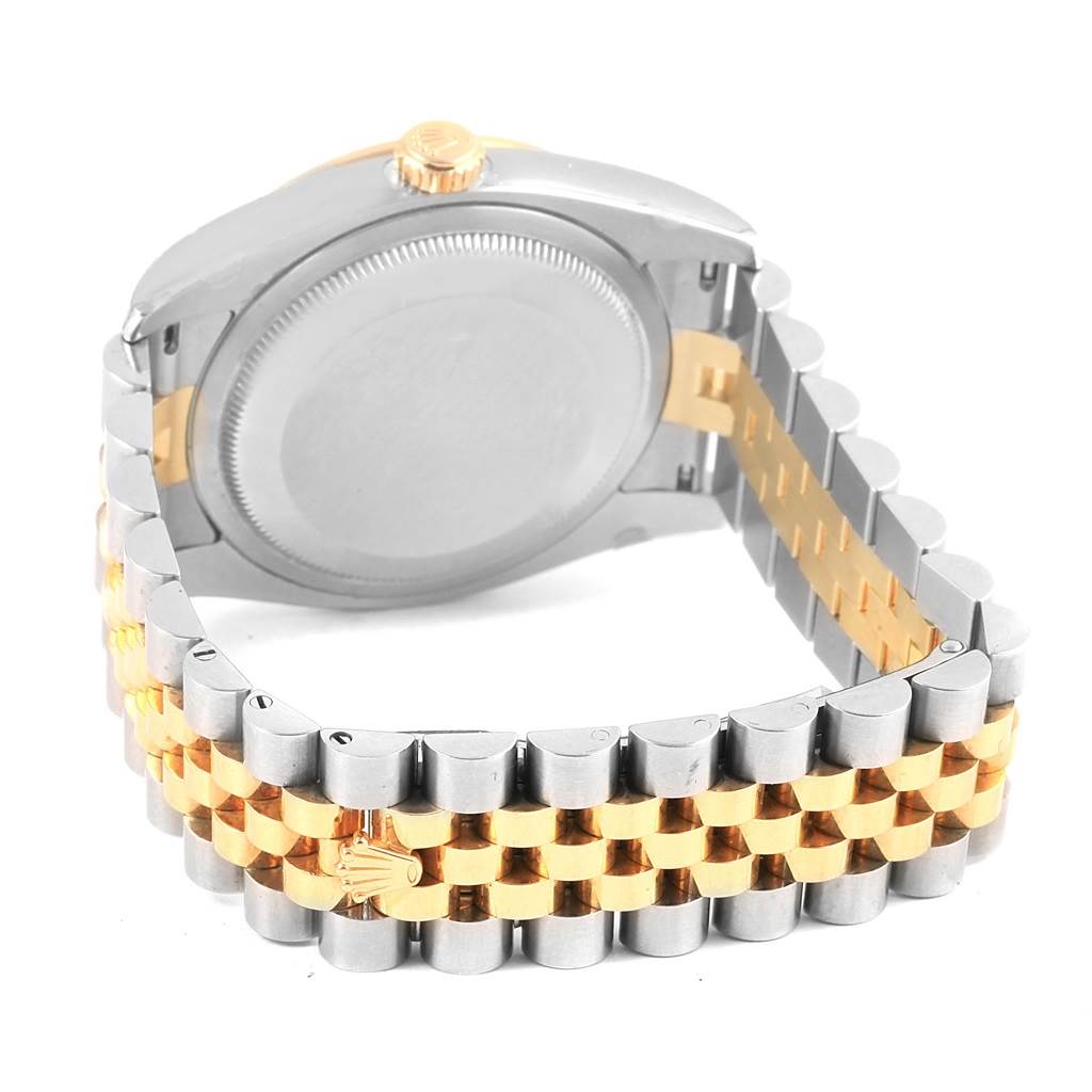 The image shows the back case and bracelet of a Rolex Datejust 116243 Stainless Steel Mother of Pearl Dial 116243 Stainless Steel Mother of Pearl Dial watch at a slight angle.