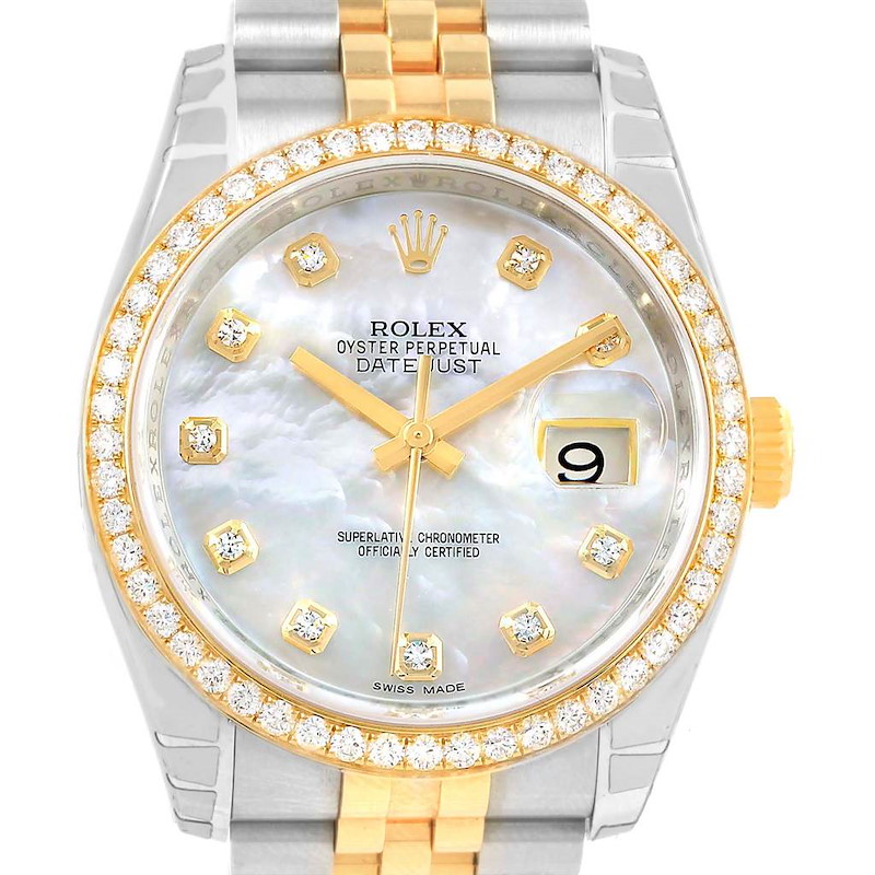 Rolex Datejust 36 Steel Yellow Gold MOP Diamond Unisex Watch 116243 SwissWatchExpo