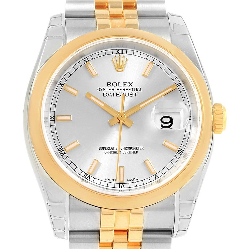 Rolex Datejust 36 Steel Yellow Gold White Roman Dial Mens Watch 116203 SwissWatchExpo