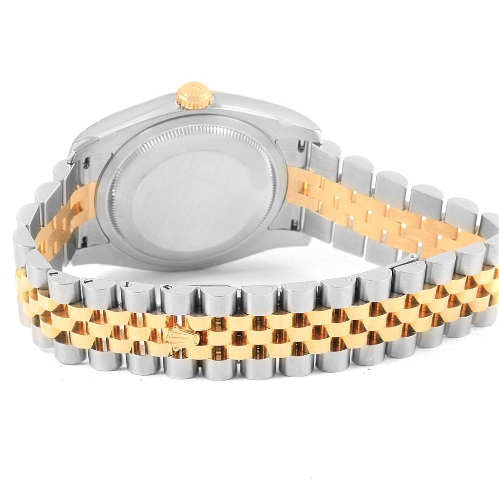 The image shows the back case and bracelet of a Rolex Datejust 116203 Men's Stainless Steel Silver Dial 116203 Men's Stainless Steel Silver Dial model watch, highlighting its two-tone design.