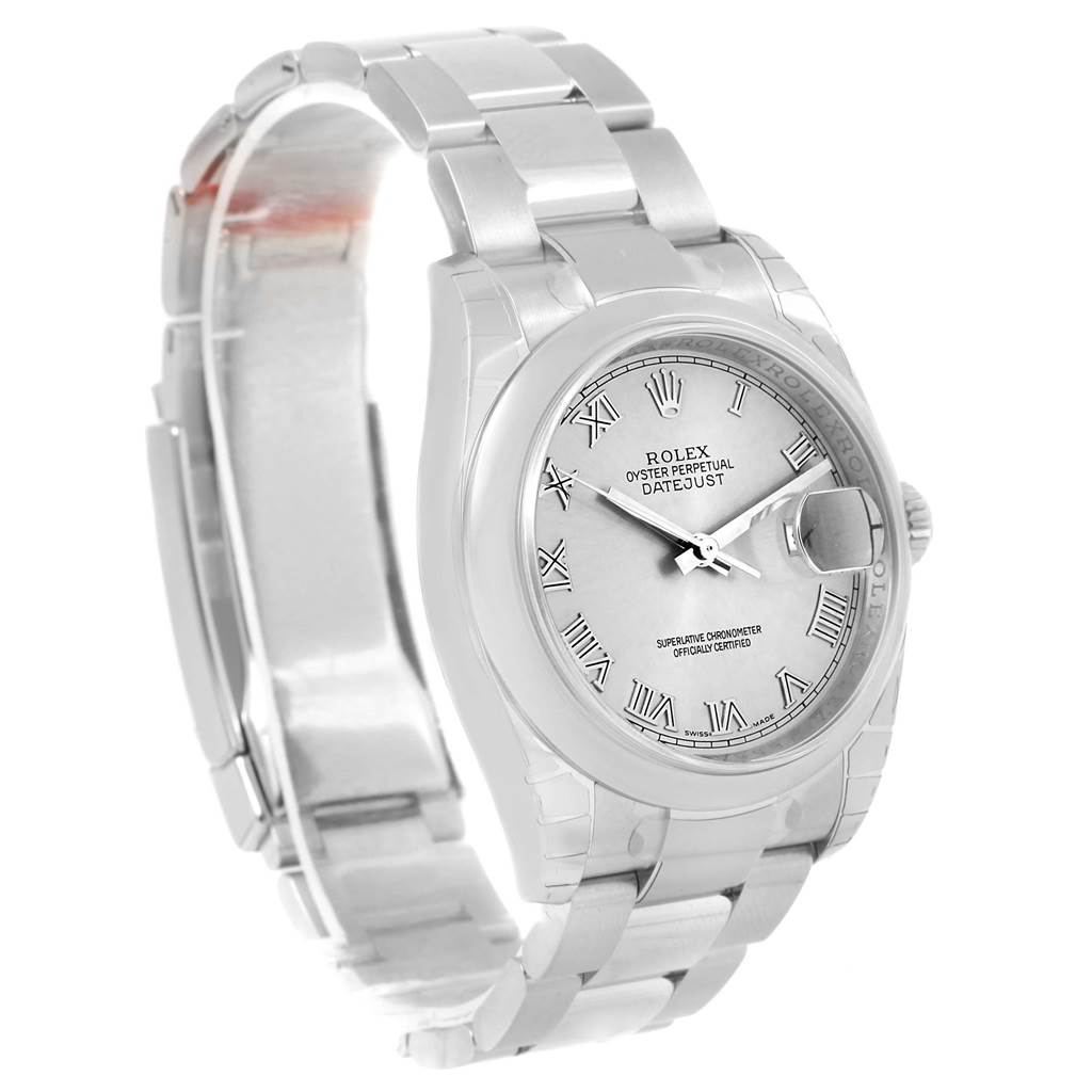 The image shows a Rolex Datejust 116200 Men's Stainless Steel Silver Dial 116200 Men's Stainless Steel Silver Dial watch from a front angle, highlighting its face, bracelet, and clasp.
