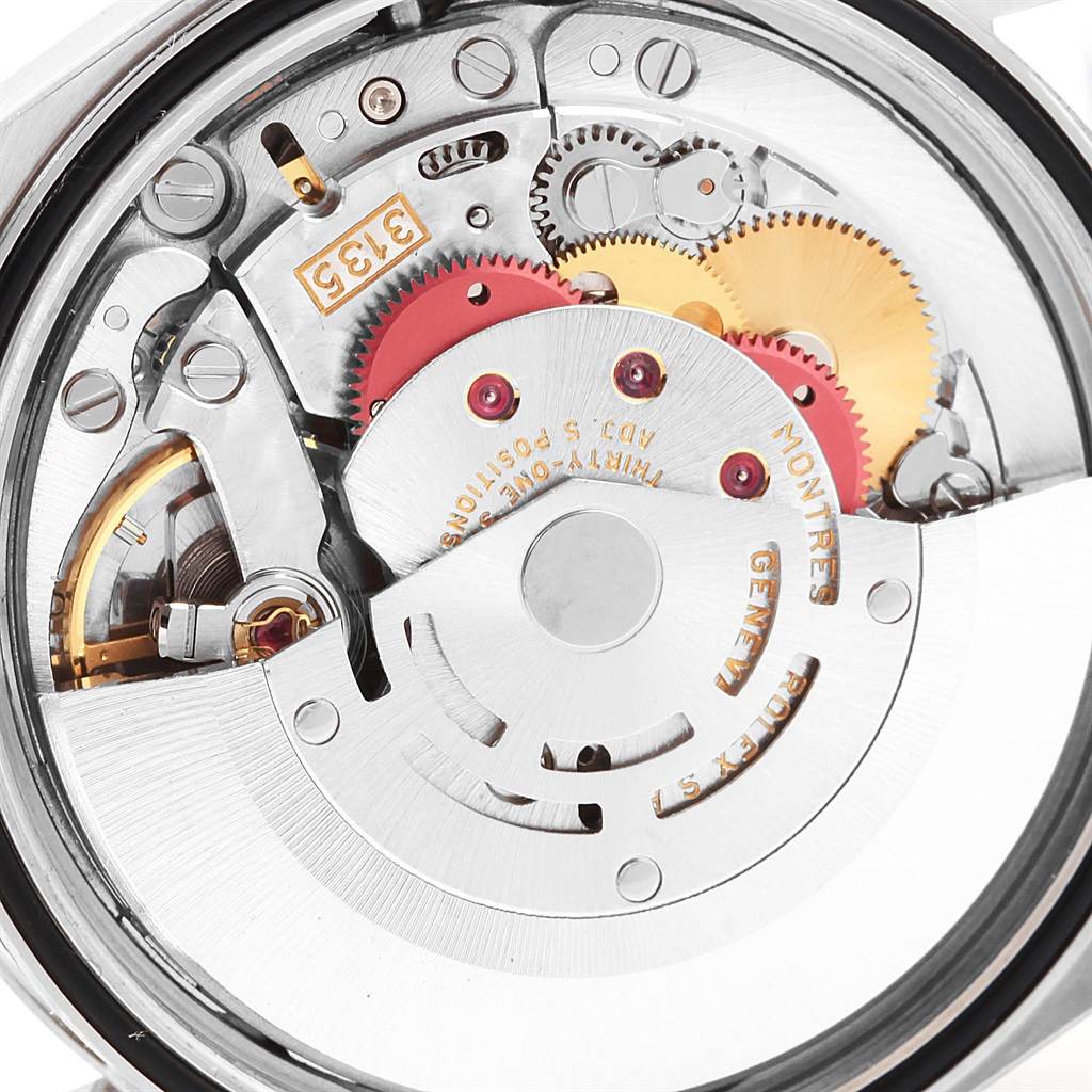 The image shows the internal mechanical movement of a Rolex Datejust 16234 Men's Stainless Steel Silver Dial 16234 Men's Stainless Steel Silver Dial watch, viewed from the back.