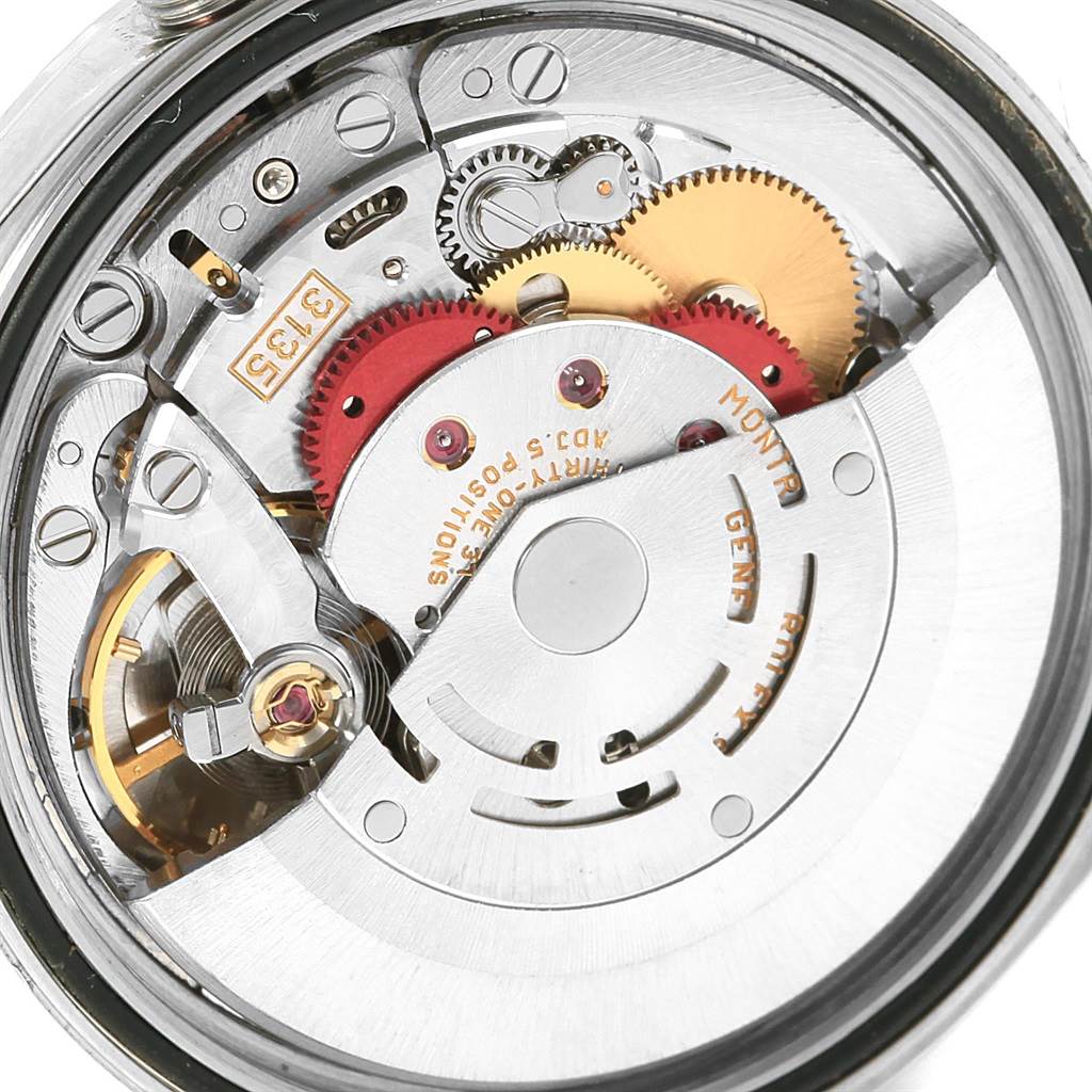 The image shows the intricate internal mechanics and gears of the Rolex Datejust 16234 Men's Stainless Steel Silver Dial 16234 Men's Stainless Steel Silver Dial watch from a back case angle.