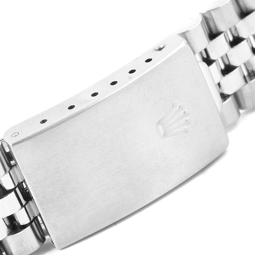 This image shows a close-up of the clasp and part of the bracelet of a Rolex Datejust 16234 Men's Stainless Steel Silver Dial 16234 Men's Stainless Steel Silver Dial watch.