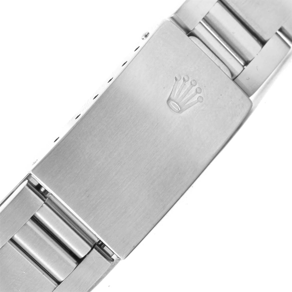 The image shows the clasp of a Rolex Datejust 16200 Men's Stainless Steel Black Dial 16200 Men's Stainless Steel Black Dial watch, featuring the Rolex logo.