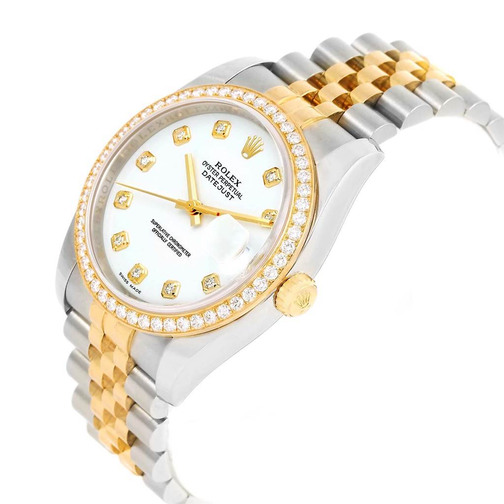 The image shows a Rolex Datejust 116243 Stainless Steel White Dial 116243 Stainless Steel White Dial watch at a slight angle, highlighting the face, bezel, crown, and part of the bracelet.