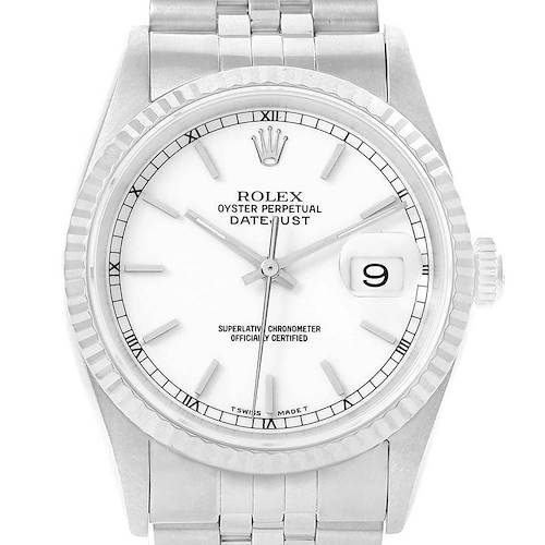 Photo of Rolex Datejust Steel White Gold White Dial Mens Watch 16234 Box Papers