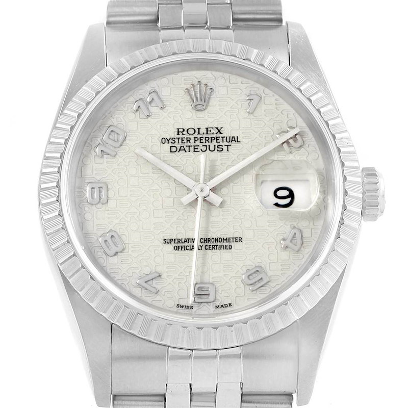 Rolex DateJust 36 Silver Jubilee Arabic Dial Steel Mens Watch 16220 SwissWatchExpo