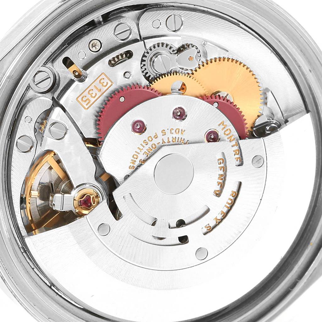 This is a close-up view of the inner mechanical components of a Rolex Datejust 16200 Men's Stainless Steel Silver Dial 16200 Men's Stainless Steel Silver Dial watch.