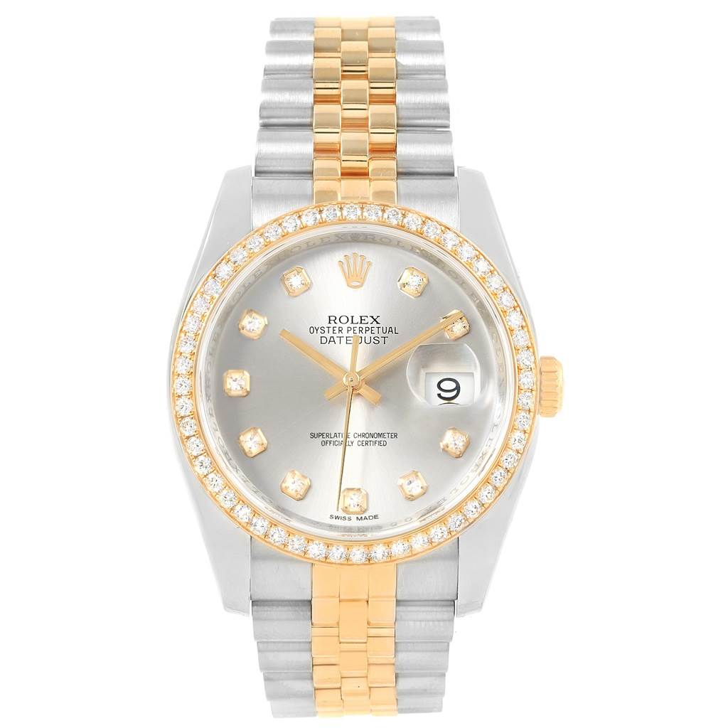 Rolex Datejust 36 Steel Yellow Gold Silver Diamond Dial Watch 116243 ...