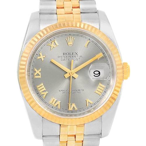 Photo of Rolex Datejust Steel Yellow Gold Roman Dial Mens Watch 116233 Box Card