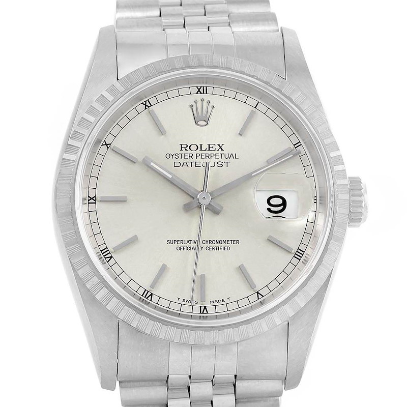 Rolex DateJust Silver Dial Steel Mens Watch 16220 Box Papers SwissWatchExpo