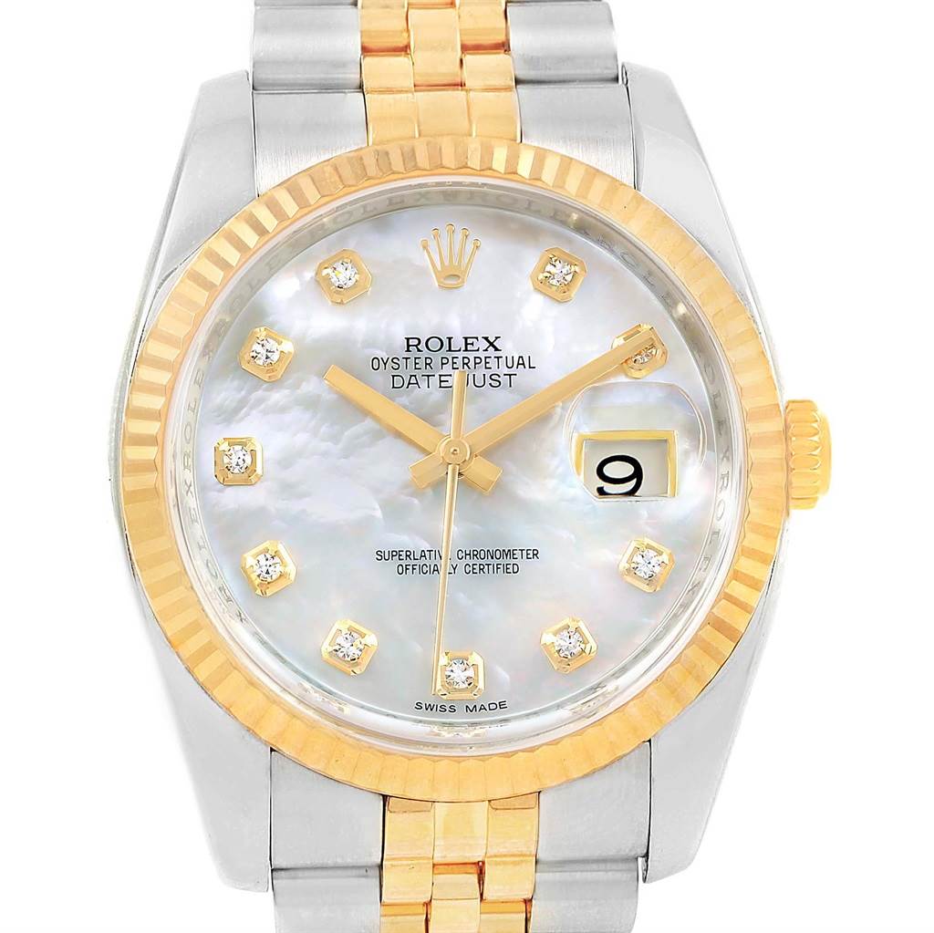 Rolex Datejust 36 Steel Yellow Gold MOP Diamond Watch 116233 Box Card ...