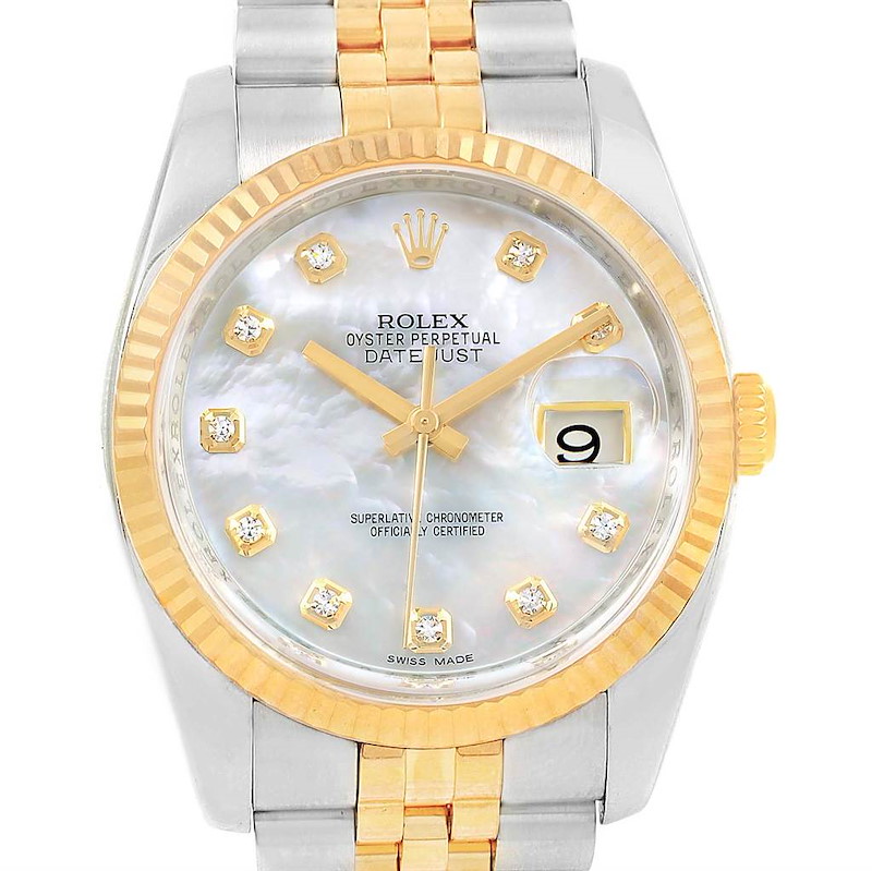 Rolex Datejust 36 Steel Yellow Gold MOP Diamond Watch 116233 Box Card SwissWatchExpo