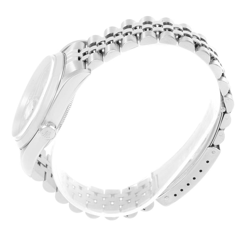 This image shows a side view of the Rolex Datejust 16200 Men's Stainless Steel Blue Dial 16200 Men's Stainless Steel Blue Dial watch, focusing on the bracelet and partially visible case.