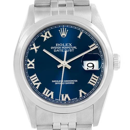 Photo of Rolex Datejust 36 Blue Roman Dial Jubilee Bracelet Mens Watch 16200