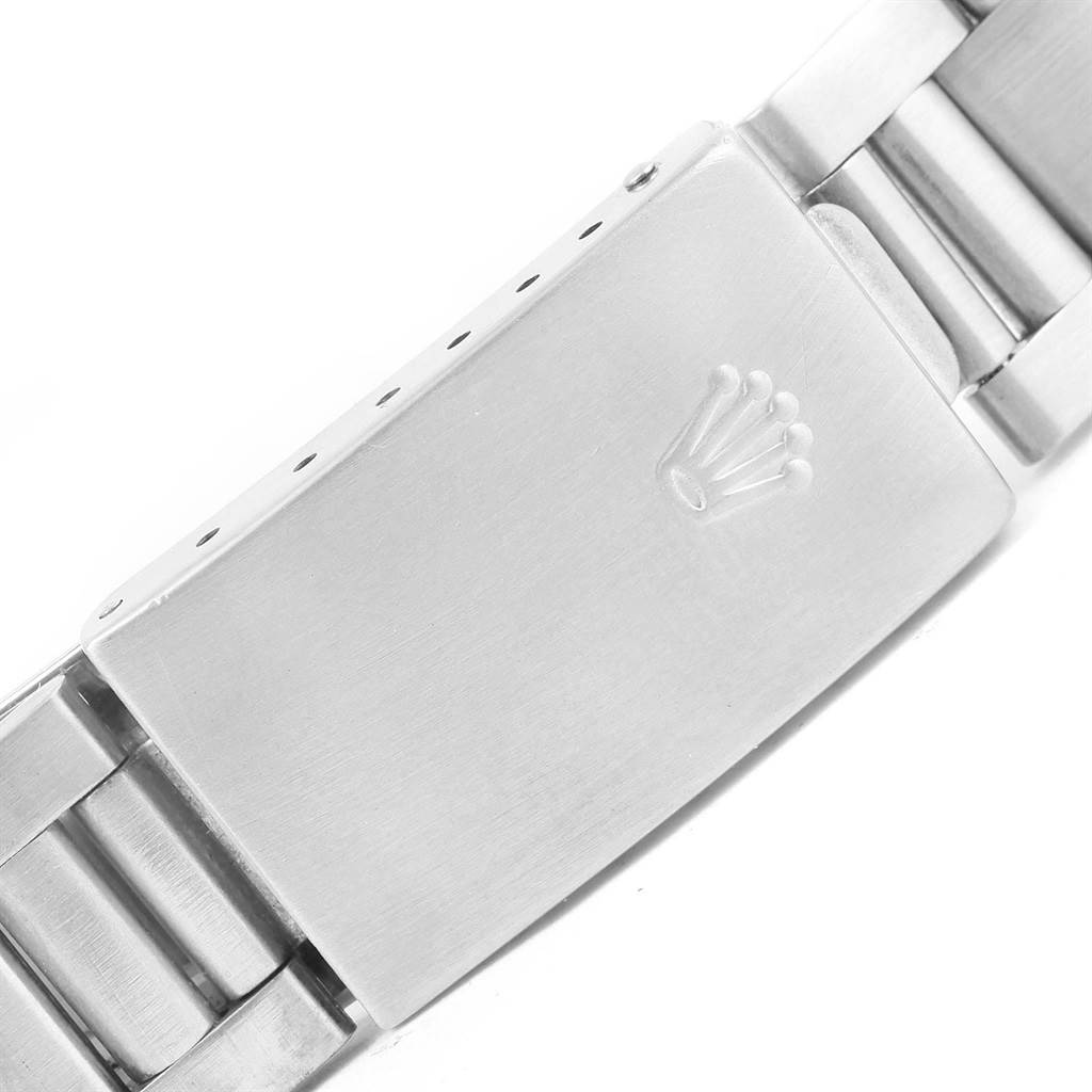 This image shows the clasp and part of the bracelet of a Rolex Datejust 16200 Men's Stainless Steel Blue Dial 16200 Men's Stainless Steel Blue Dial watch.