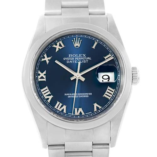 Photo of Rolex Datejust 36 Blue Roman Dial Oyster Bracelet Mens Watch 16200